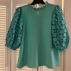 JODIFL Teal Blouse with Textured Sleeves